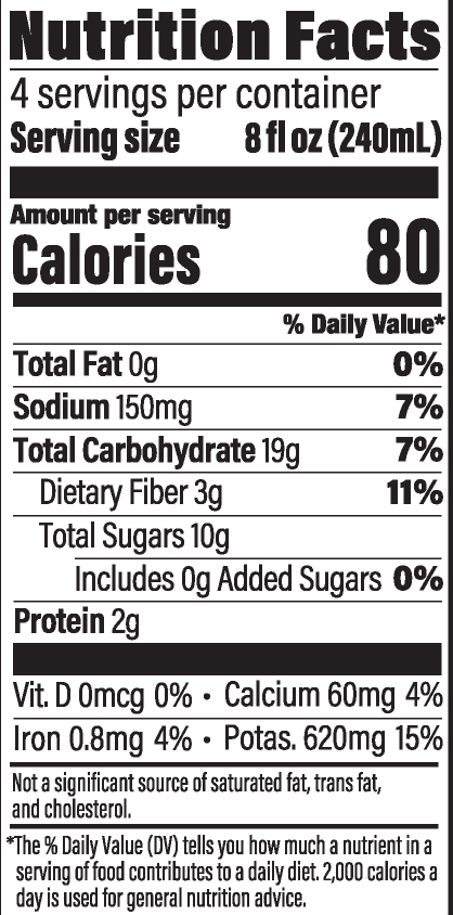 A nutrition Facts Panel for Organic Carrot Ginger Turmeric Juice