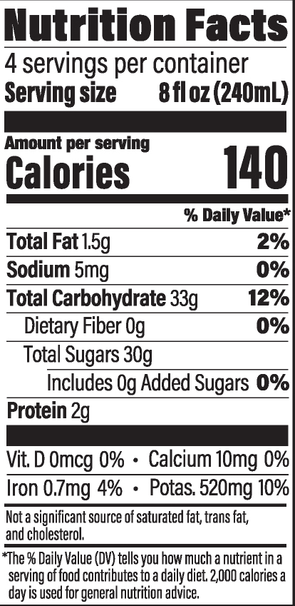 A nutrition Facts Panel for Purely Pomegranate Juice