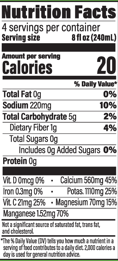 A nutrition Facts Panel for Purely Organic Aloe Juice