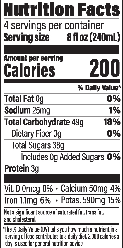 A nutrition Facts Panel for Purely Organic Black Cherry Juice