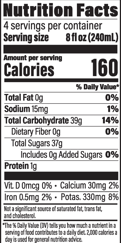 A nutrition Facts Panel for Purely Organic Concord Grape Juice
