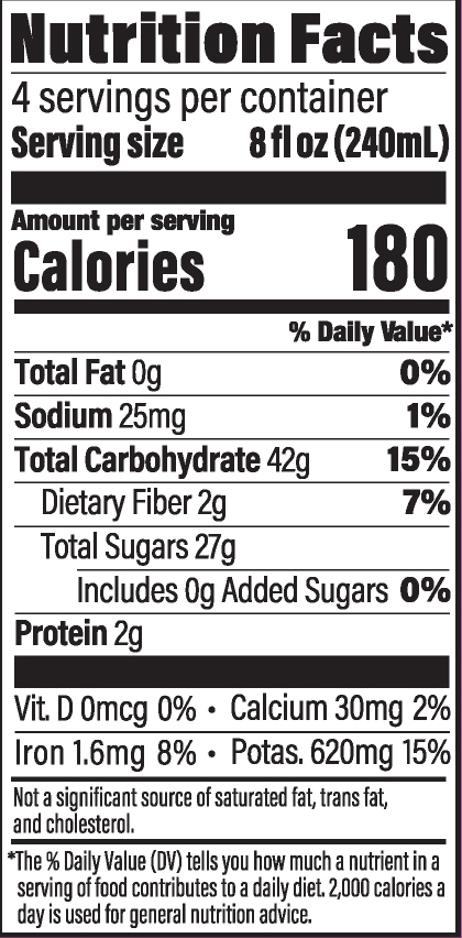 A nutrition Facts Panel for Purely Organic Prune Juice